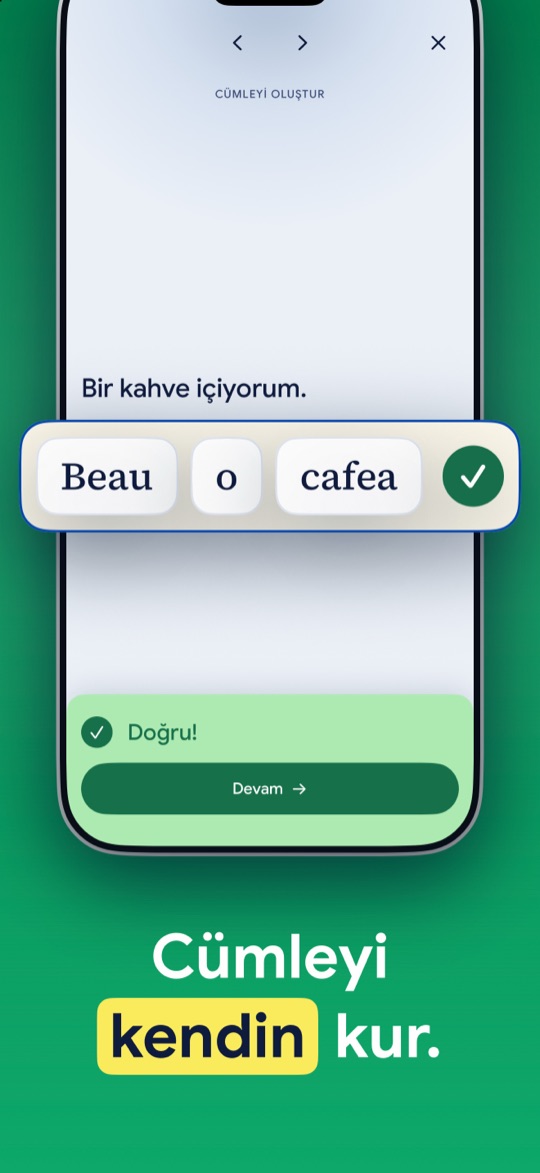 Sentence building: arranging the words Beau o cafea