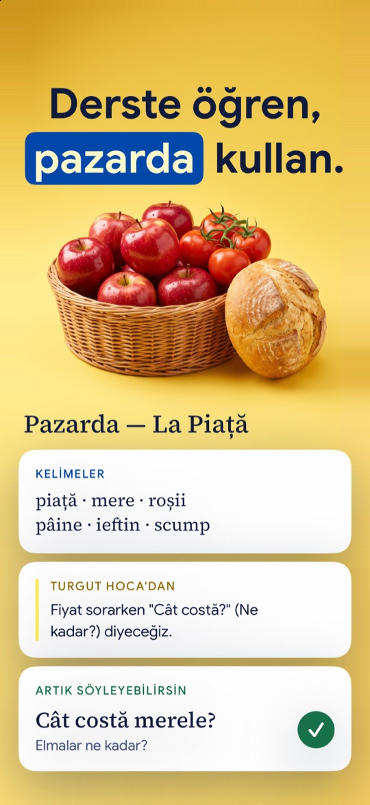 A lesson set at the market, with vocabulary and a useful phrase