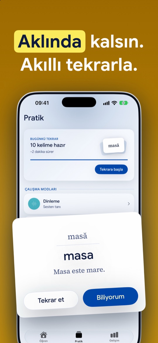 Smart review with word cards in the Practice tab